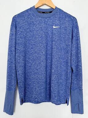 Nike Dri-Fit Running Top Long Sleeve Crewneck Shirt Thumbholes Size Medium Blue